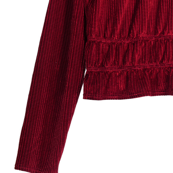 NEW Lost Wander Sweater Women XL Red Stretch Velvet Velour Textured Mock Top - Picture 5 of 9